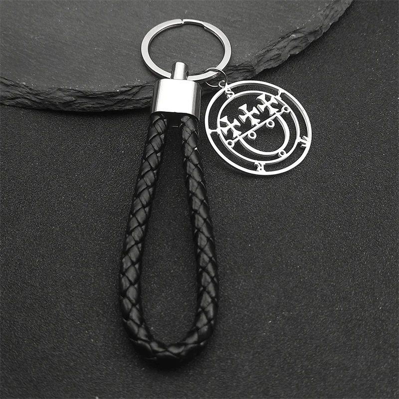 Sigeal Sigil De Lucifer Stainless Steel Key Ring Women Men Satan SITRI Sytry Bitru Lazer Key Baphomet Stamp Key Chain Jewelry