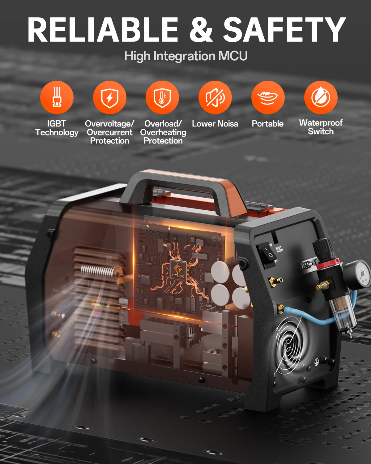 HITBOX HBMC270 Aluminium MIG-Schweißgerät 220V 6-in-1 ARC MMA Stick HF TIG Gaslos/Gas MIG Punktschweißgerät Plasmaschneider Großes LED-Display 2T/4T IGBT-Technologie Tragbares Schweißgerät für Zuhause und Outdoor für Edelstahl, Kupfer, Aluminium – Detail 8