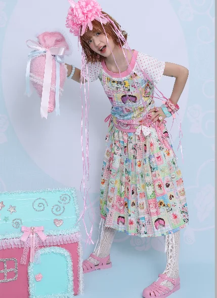 Summer New Sweet Print Cute Loose Versatile Pleated Skirt Fashion Age Reduction Elastic Waist Fun Fairy Princess Long Skirts