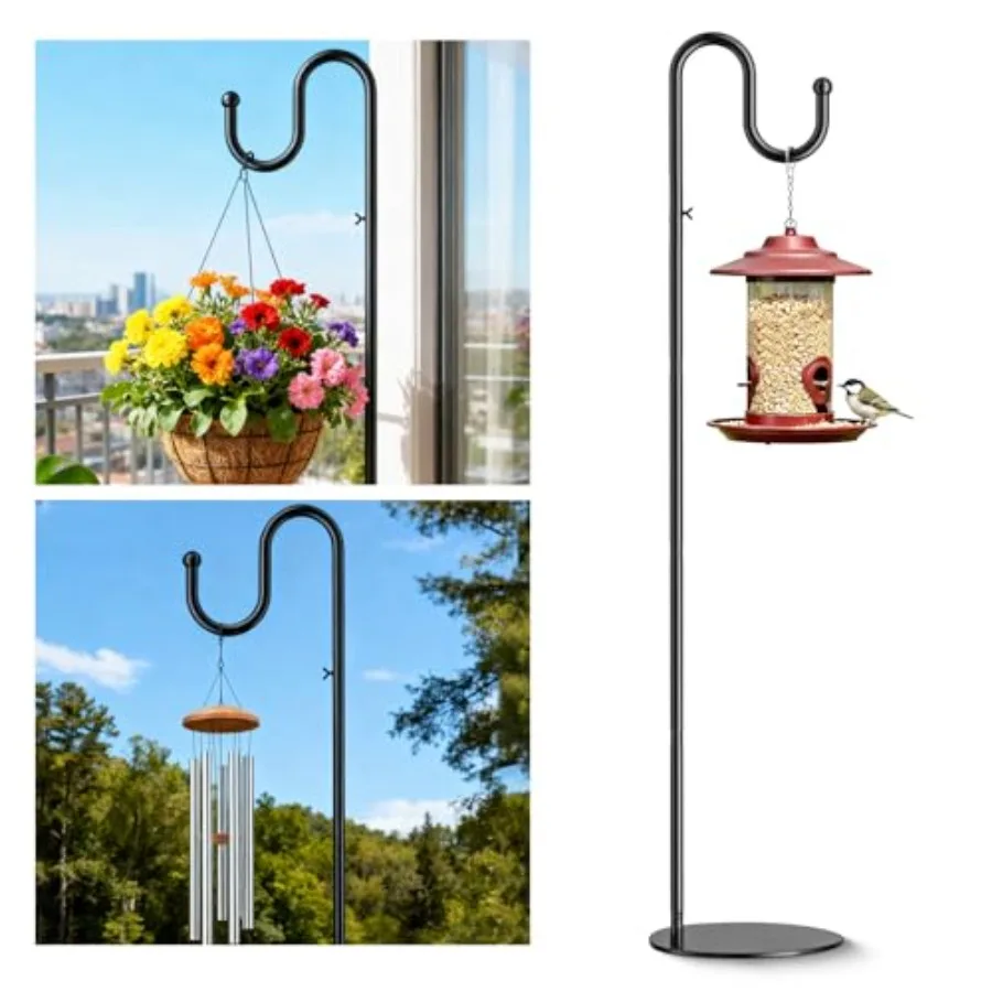 

76" Shepherds Hook Stand for Bird Feeders, Hanging Plants, Lanterns, Wreaths and Wind Chimes, Free Standing Pole Holder with He