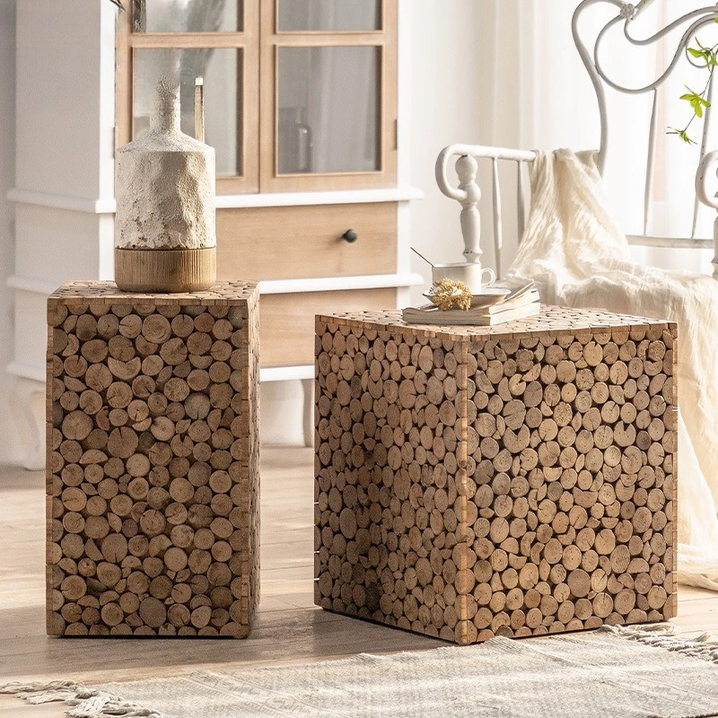 

Wabi Sandy Solid Wood Sofa Small Edge Retro Old Bedroom Bedside Table