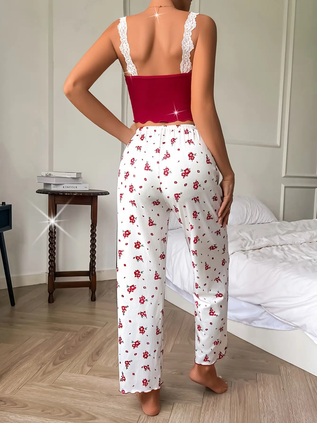 3 Pieces Set Autumn Winter Women's Heart-Shaped Printed Three Piece Pajamas Set Vest Shorts and Pants Homewear Casual Sleepwear
