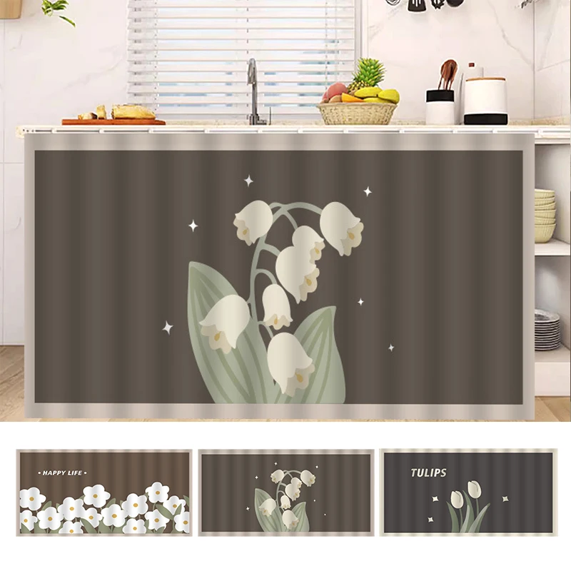 Flower Curtain for Kitchen Cabinet Dust Proof Half-curtain Wardrobe Cupboard Cover Self-Adhesive Kitchen Curtains Home Decor