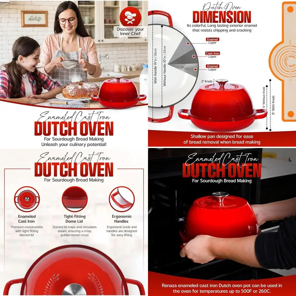 

10 Enameled Cast Iron Dutch Oven for Sourdough Baking, Casseroles, and More - Includes Bread Lame and Silicone Sling