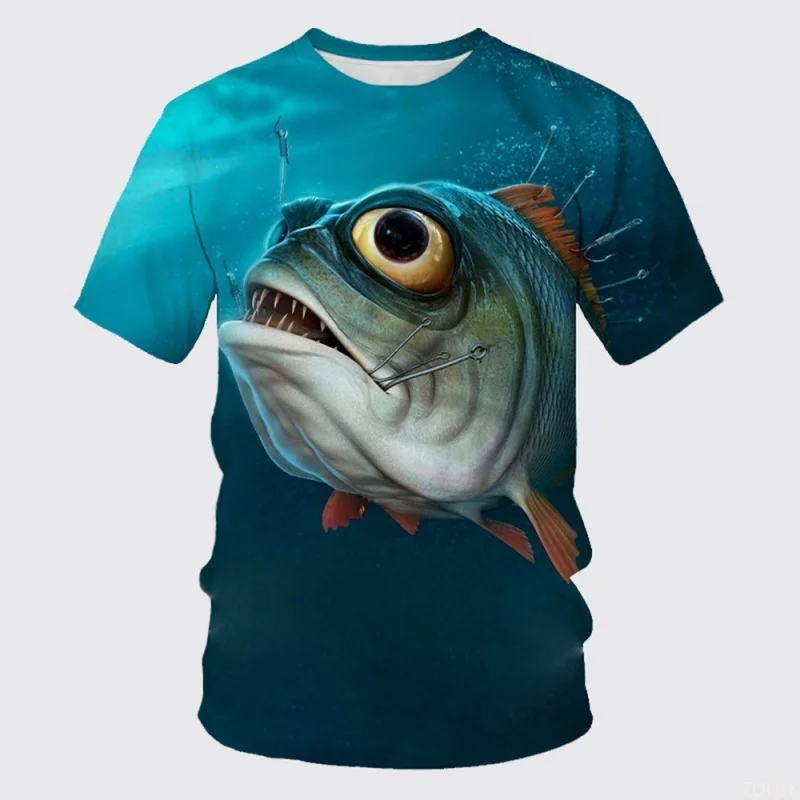 

3D Printed Fun Ocean Fish T-shirt Casual Loose Short Sleeved Top Round Neck Loose Short Sleeve