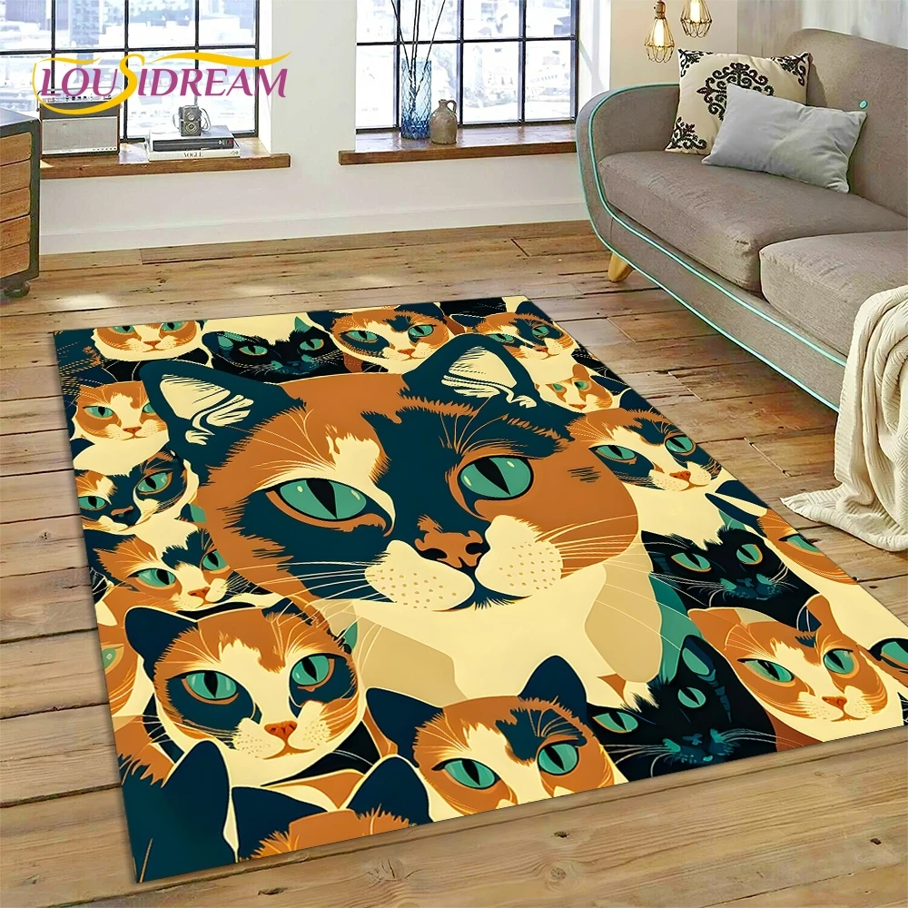 3D Persian Cat,Cute Calico Cat,Ragdoll Cartoon Rug Carpet for Living Room Bedroom Home Decor,Non-slip for Sofa  Doormat Gift Kid