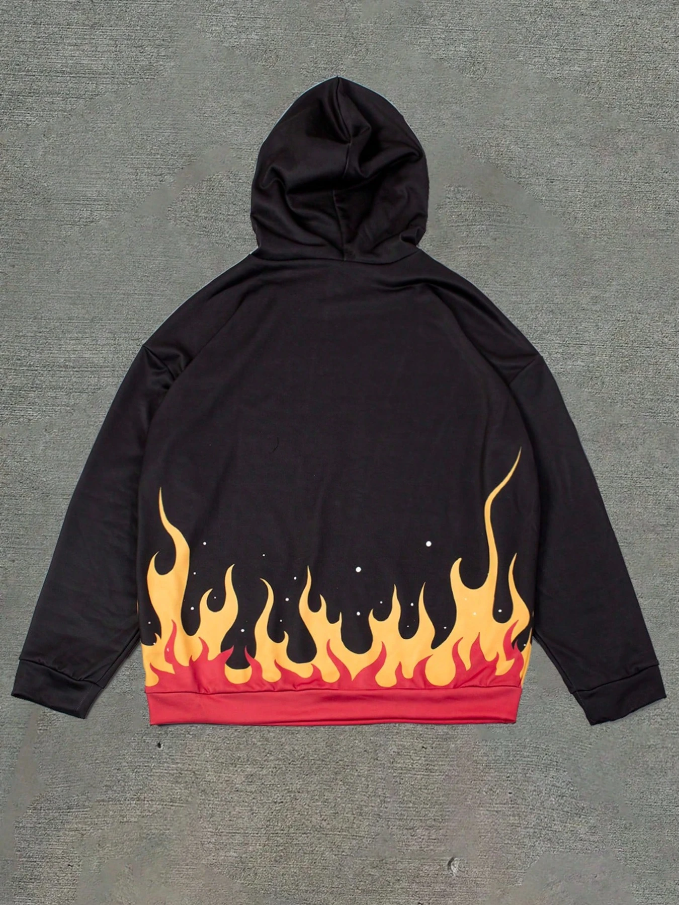 Dark-themed Hoodie with Skull Wings  Flame Prints  and A Hood - Unisex Y2K American Streetwear Oversized Pullover Sweatshirt