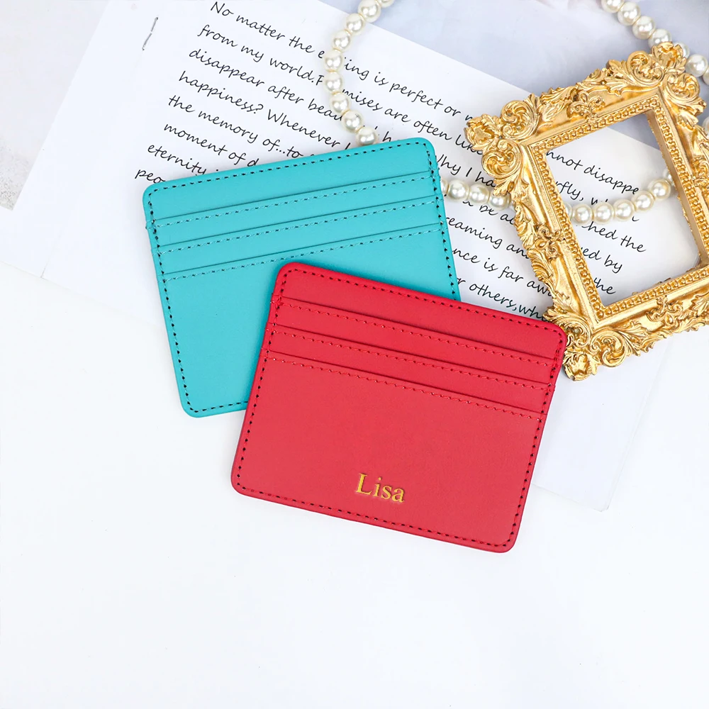 กระเป๋าใส่บัตรหนัง PU แบบกำหนดเอง, ซองใส่บัตรเครดิตสำหรับนักเรียน, ของขวัญวันคริสต์มาสอีฟและวันเกิดแบบ DIY
