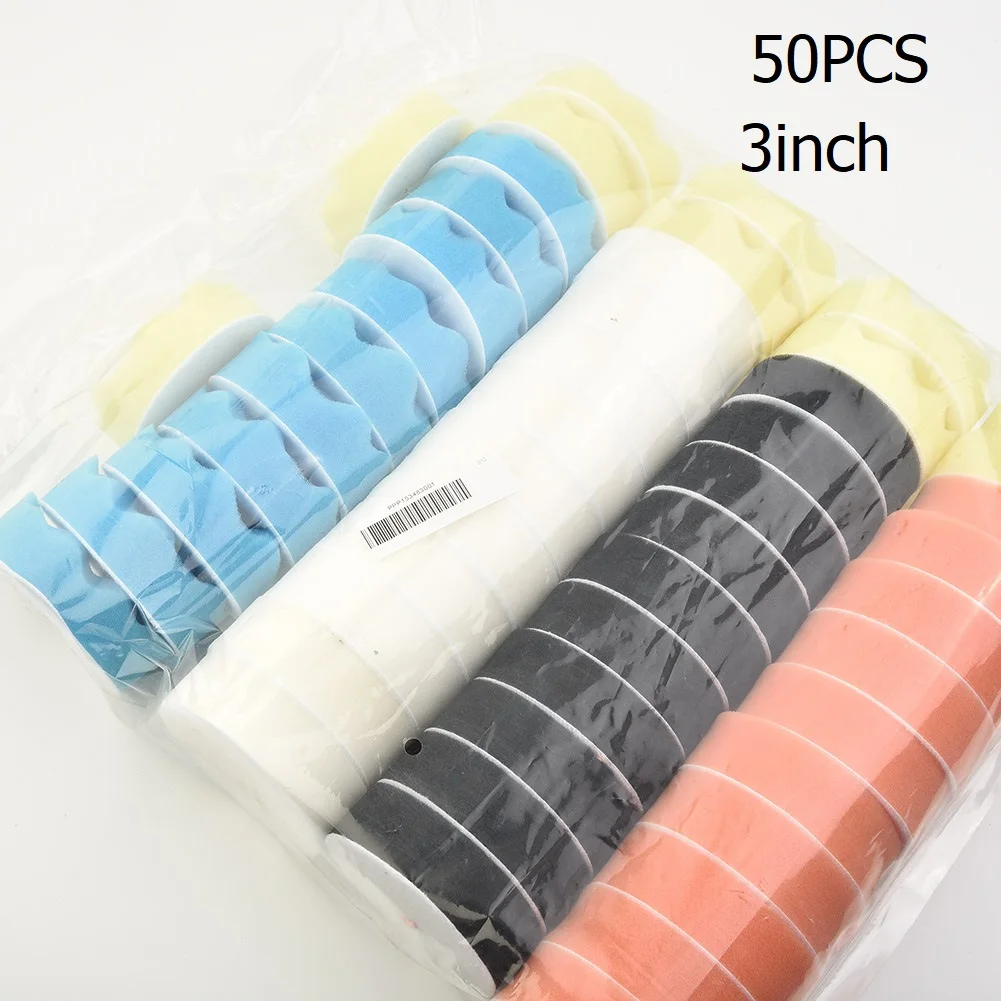 50pcs Car Polishing Pad Sponge Buffing Discs 3 Inch/75mm Auto Cleaning Waxing Wheel For Car Polisher Power Tools Accessories