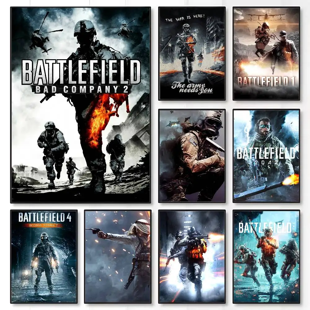 

Game B-Battlefield Poster Waterproof Vintage Movie Posters High Quality Wall Art Print For Room Decor Gift
