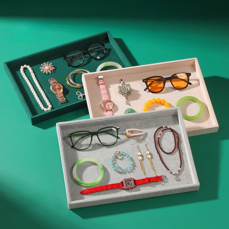 Velvet Jewelry Tray Multi-functional Display Storage Tray for Jewelry Pallet Stall Viewing Props Empty Tray for Organizing