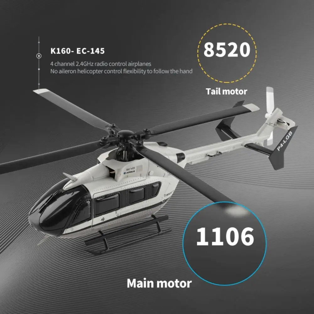 

New Plastic K160 RC Helicopter 4.0CH USB Charging Flying Helicopter Rechargeable Grey Remote Control Plane Adults