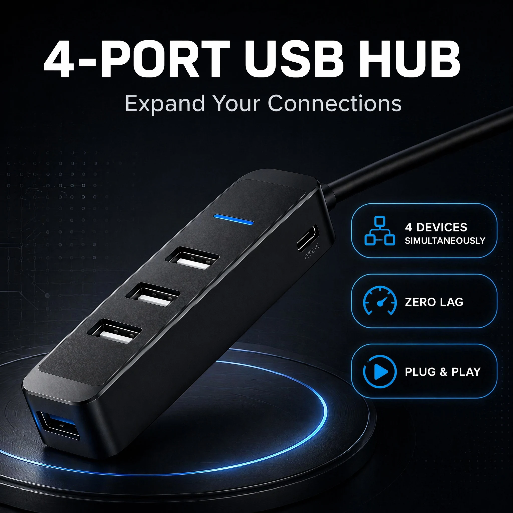 4 Port USB 2.0 Hub 5V 2A Powered USB Splitter 1M 3M 5M 10M 15M Long Cable Multi USB Port Extender for Laptop External Hard Drive