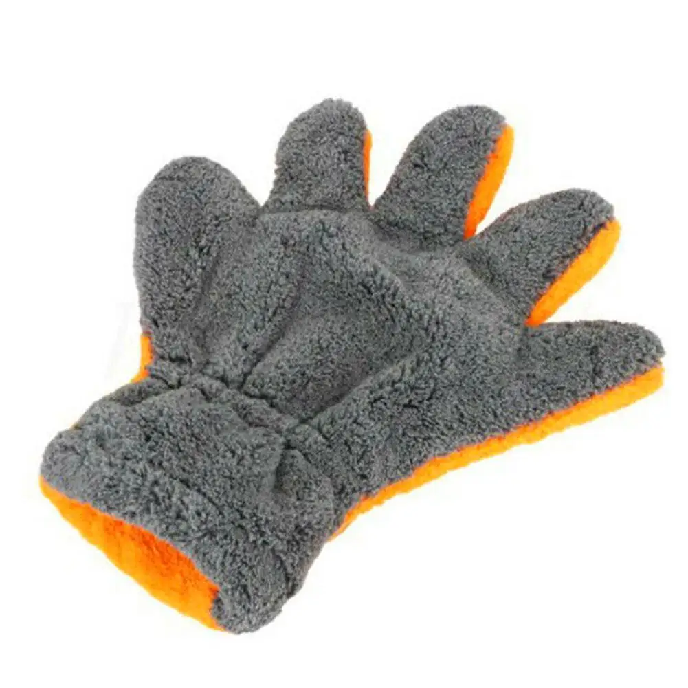 Double-Sided Coral Fleece Car Cleaning Gloves Scratch-Free Wash Five-Finger Design for Car Glass Wheels Cleaning Towel Gloves