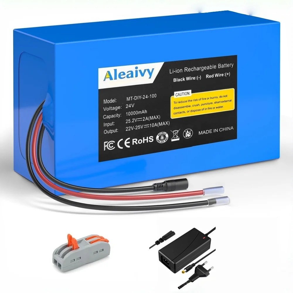 24V 10Ah Rechargeable Li-ion Battery,Cable Connector for Kids Ride On Cars,DIY Project,Solar Panels,LED Light Strip,CCTV Camera