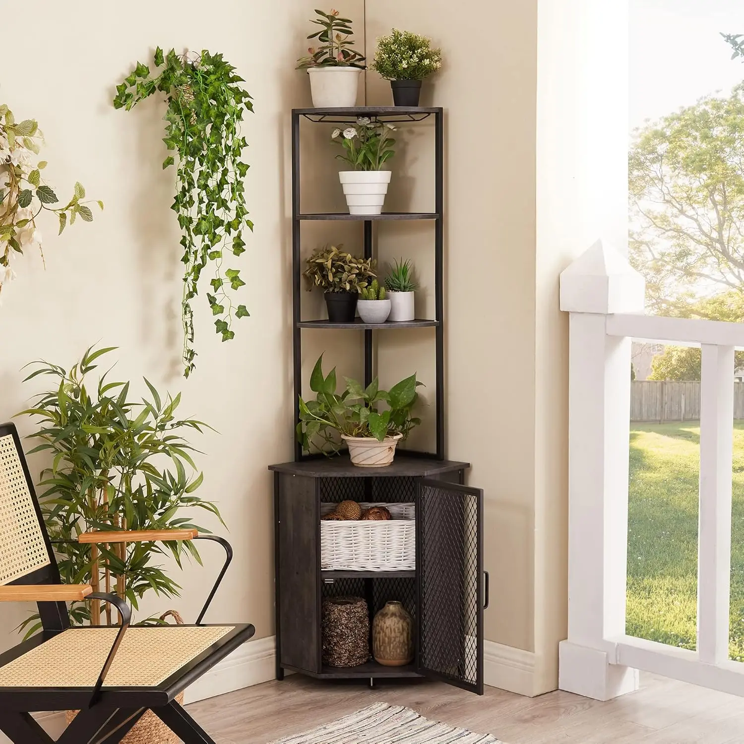 

Corner Cabinet with Tall Storage Shelves, Display Rack for Living Room Kitchen Balcony Small Space