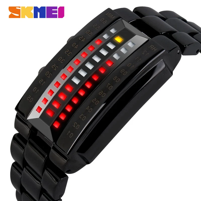 SKMEI science fiction Creative Sport Watch Men Stainless Steel Strap 5Bar Waterproof Digital Watches reloj hombre Sports watches