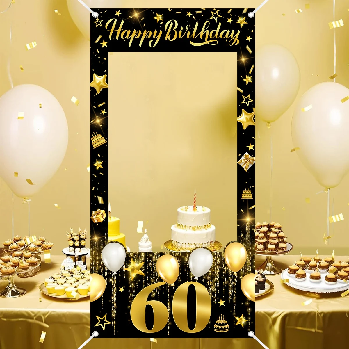 30., 40., 50., 60. Geburtstag Fotorahmen Foto-Requisiten Schwarz Gold Erwachsene 30 40 50 60 Jahre Alt Geburtstagsparty Dekoration – Detail 6