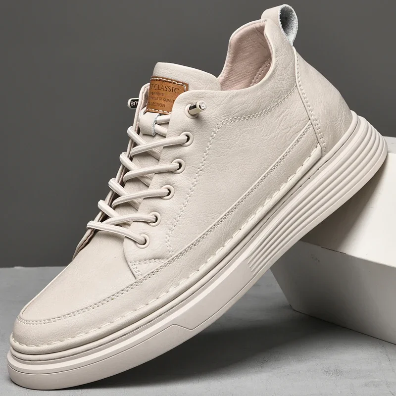 Mid-top Men's Lace Inner Height Boosting Shoes 6cm Casual Outdoor Fashion Thick-soled Leather Shoes Genuine Leather Oxford Shoes