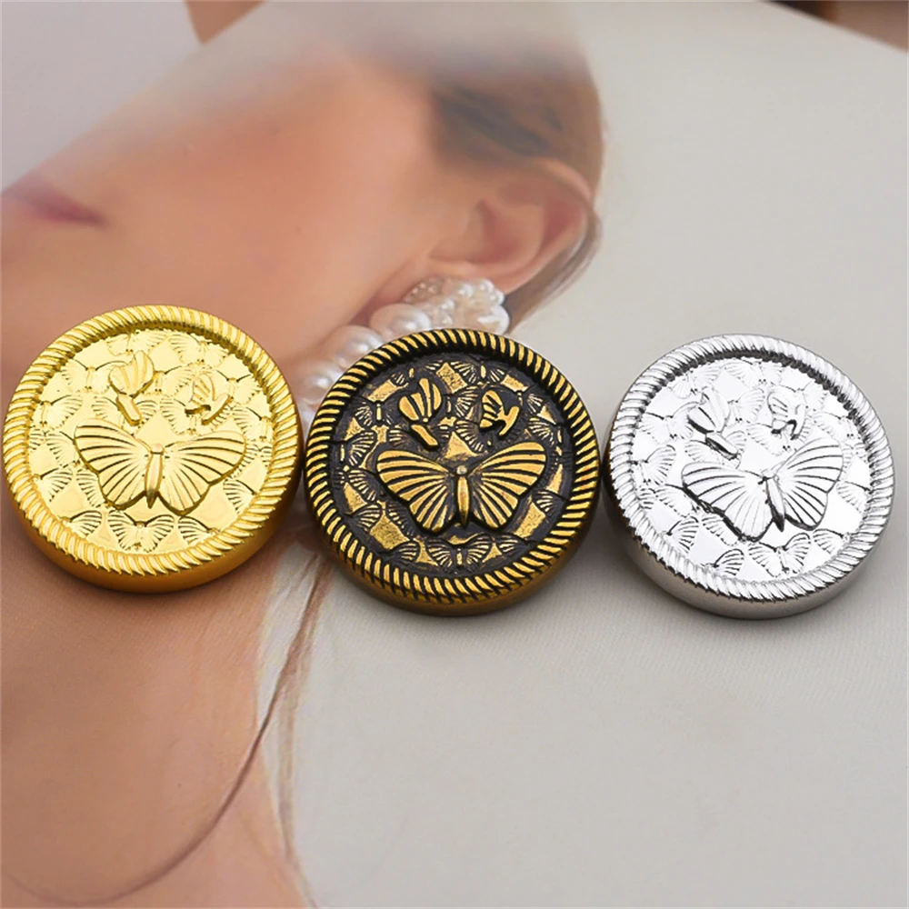 

10-Pack Vintage Butterfly Metal Buttons for Sewing 17/23mm - Gold/Silver/Bronze, Exquisite Coat Blazer Decorative Craft Buttons