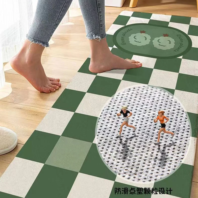 Checkered Bedroom Carpet Small Fresh Bath Mats Soft Floor Rugs Home Entrance Toilet Bathroom Door Absorbent Non-Slip Foot Pad