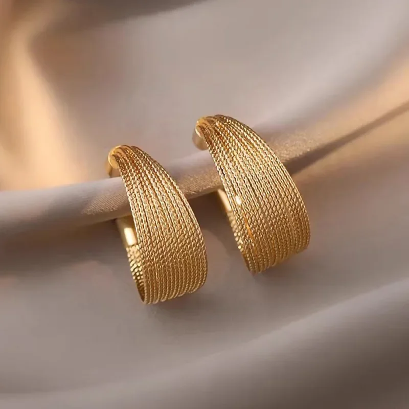 Gold Brushed Craftsmanship Elegant Geometry High-end Exquisite Classic Jewelry 2026 European and American Design Simple Earrings