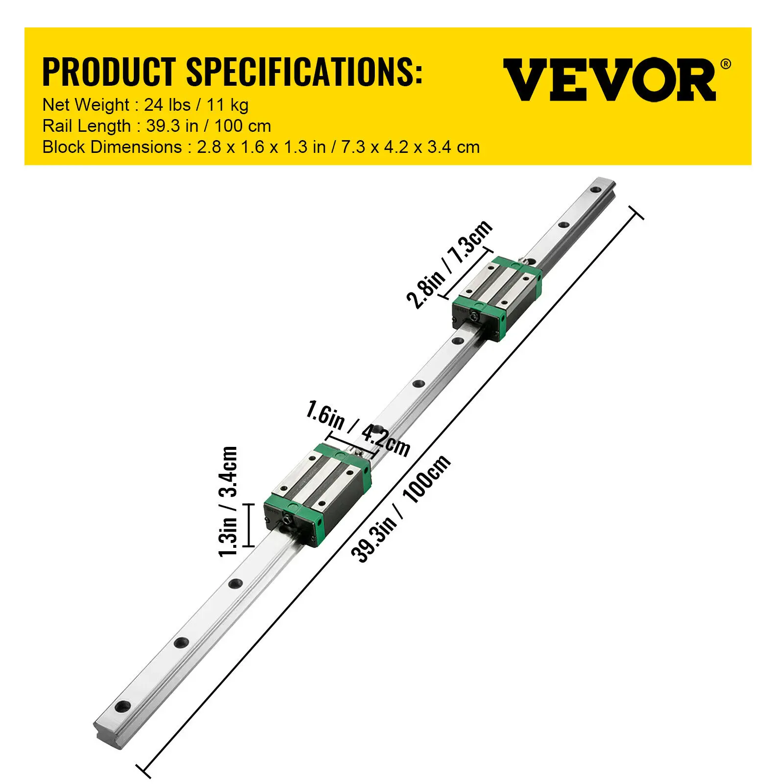 Vevor Hgr20 2Pcs Lineaire Geleiderails 600-2000Mm 4 Stuks Dia Blokken Rm1605 Ballscrew W/ Ball Moer Bf12/Bk12 Moer Voor Cnc Diy Routers