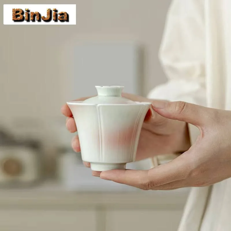 

120Ml Grapefruit Jasmine Gaiwan Boutique Gradual Color Flower Mouth Tea Tureen Making Cover Bowl Cafes Supplies Ornaments