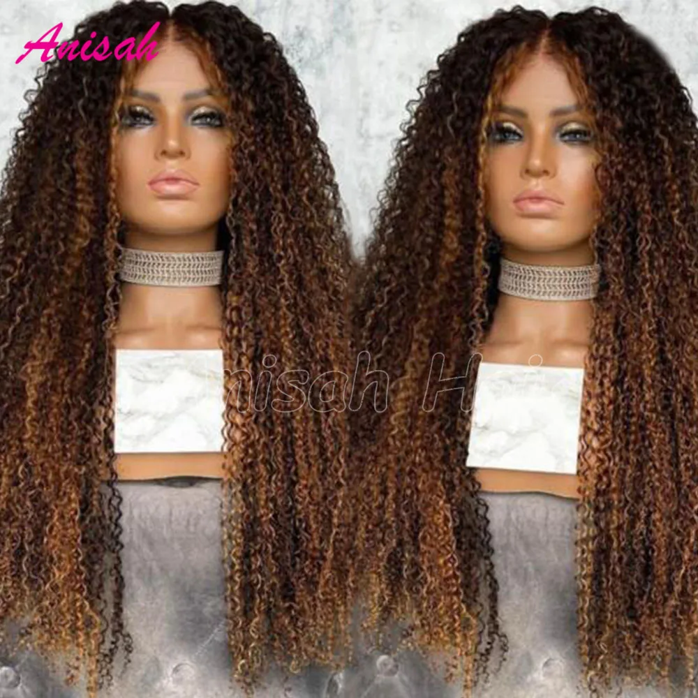 

250% Lace Frontal Wig with Baby Hair Highlight Ombre Color Afo Kinky Curly Lace Front Human Hair Wigs Pre Plucked