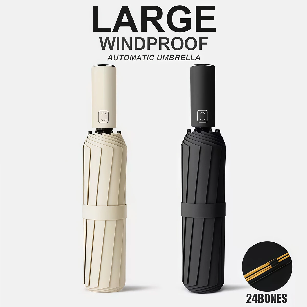 

24 bone solid color large automatic umbrella, lightweight large folding large format outdoor sunshade, UV protection automatic