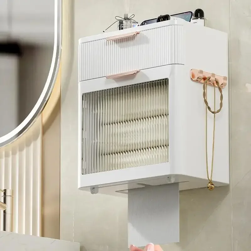 

Держатель для туалетной бумаги, держатель для коробки, водонепроницаемая катушка, ящик для хранения салфеток, многофункциональный органайзер для хранения туалетной бумаги, ванная комната