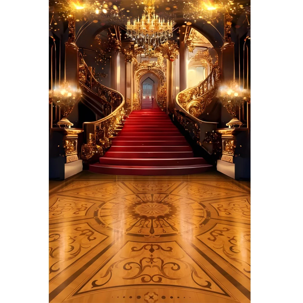 Luxurious Palace Castle Backdrop Red Carpet Stair Europe Opera Church Wedding Birthday Party Photography Background Photo Studio