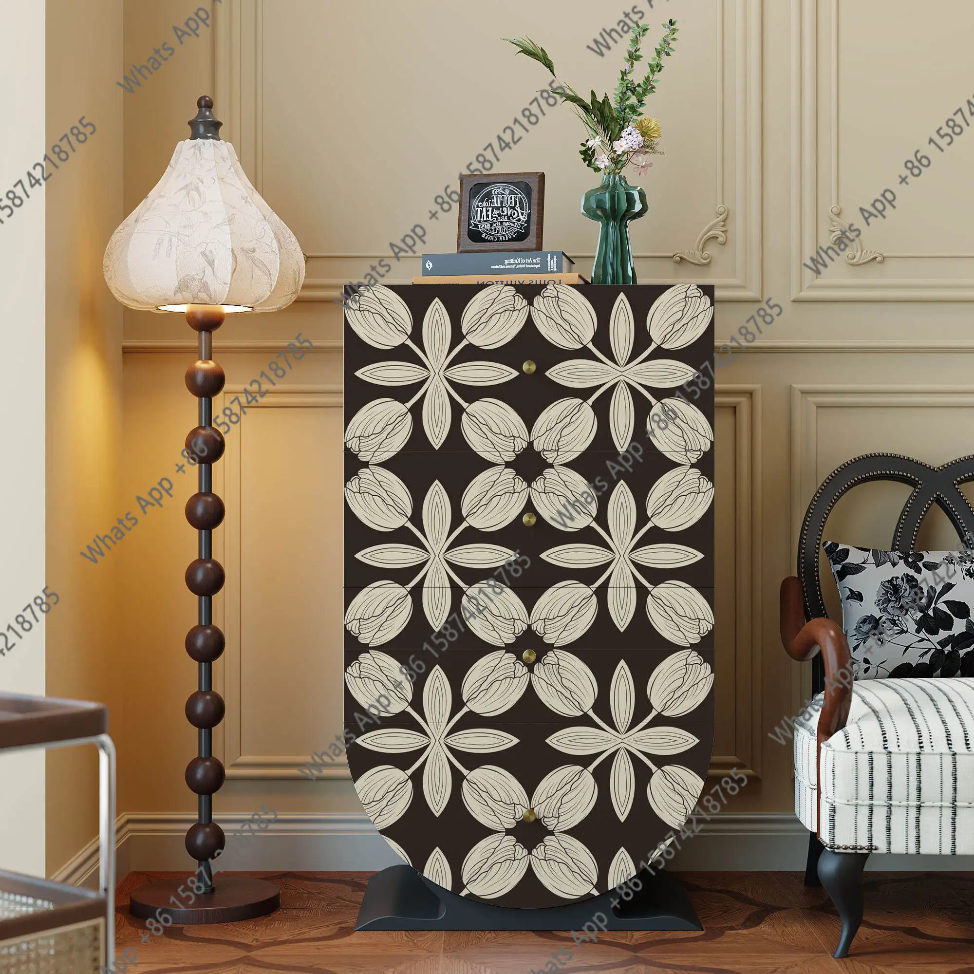 Solid wood French retro entrance four-bucket drawer cabinet painted art dining side cabinet B & B storage cabinet