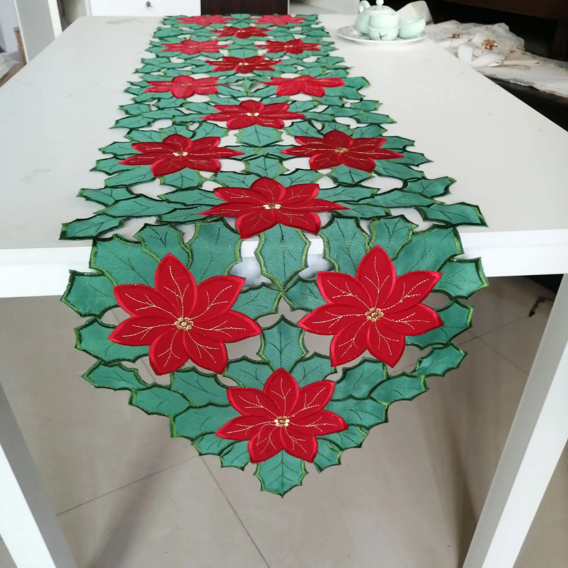 

Christmas Stickers Embroidered Tablecloth, Table Runner, European Placemat