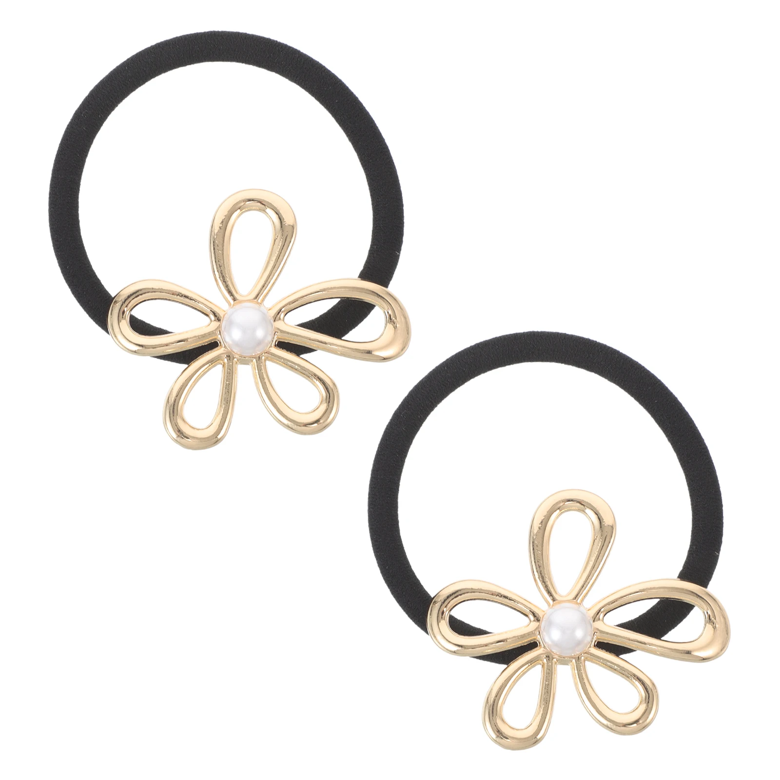 

2pcs Flower Ties Elastic Metal Scrunchies No Damage Ponytail Holders Thick Wrap Accessories For Women Elegant Updo Wedding Party