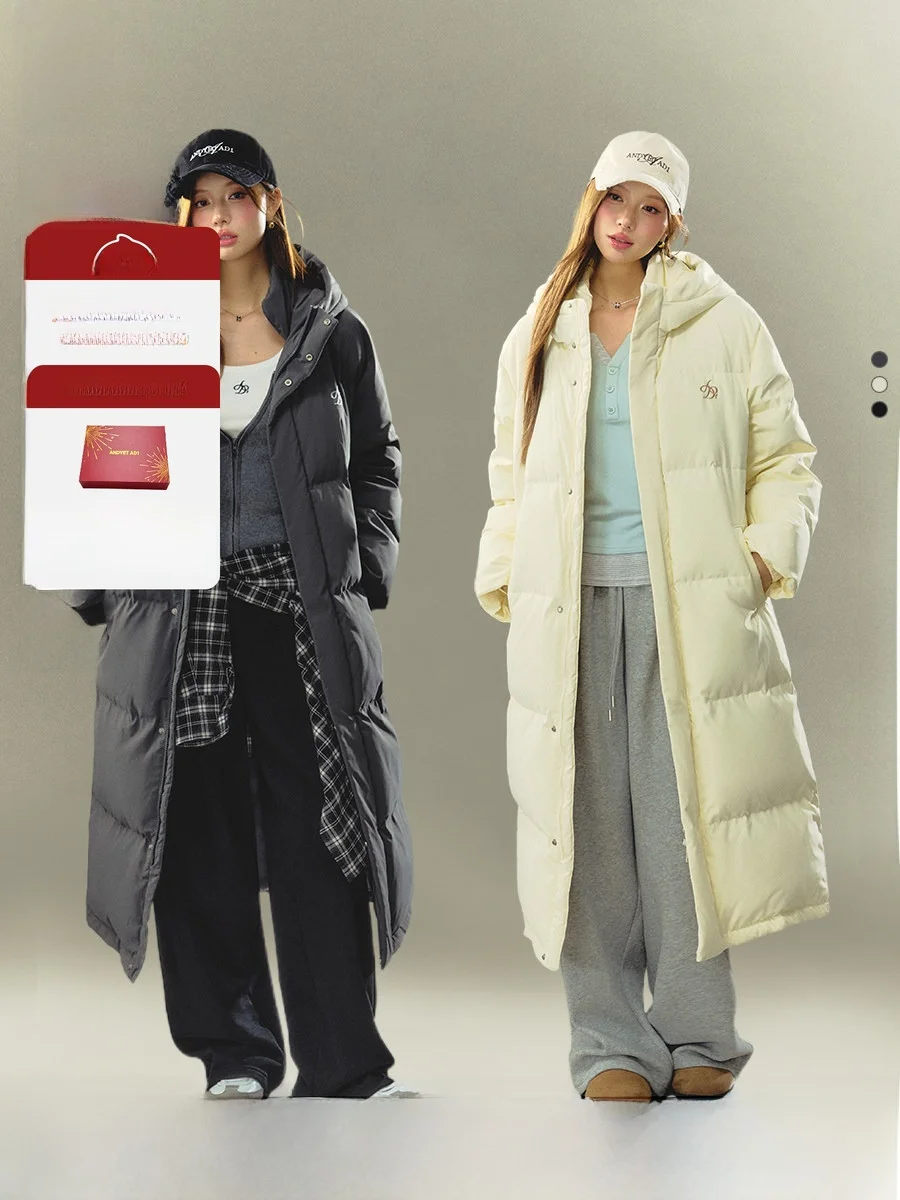 

ANDYET AD оригинальная длинная куртка выше колена, женская зимняя свободная хлопковая верхняя одежда с капюшоном для поездок на работу