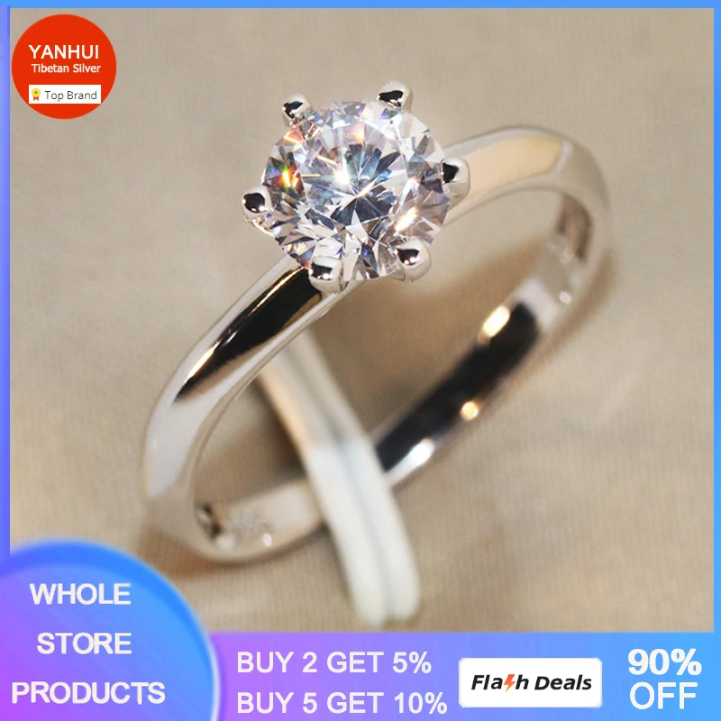 With Credentials 1 Carat White Gold Color Tibetan Silver Ring Bride Wedding Band Promise Jewelry Fashion Accessories for Women