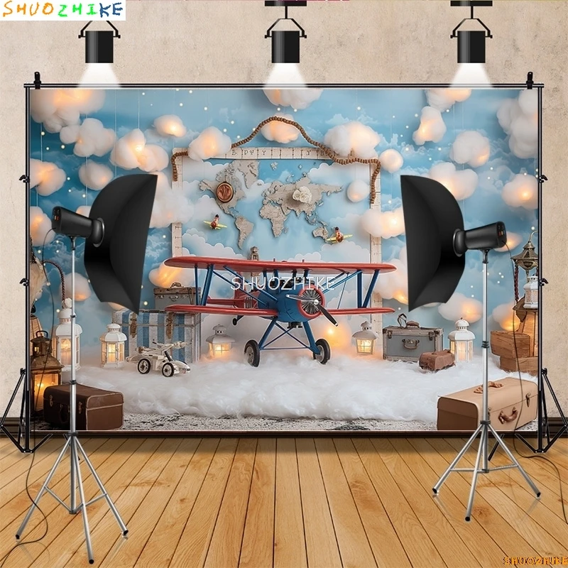 Blue Marine Nautical Retro Globe Sailing Photography Backdrops Props Baby Newborn Birthday Party Decoration Background HD-02