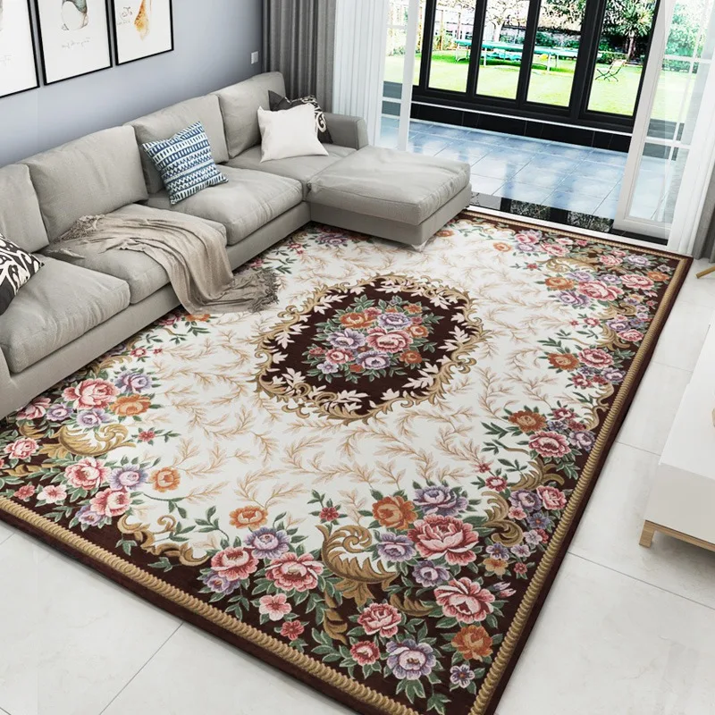 Living Room Carpets Nordic Retro Art Floral Large Area Soft Coffee Table Rug Light Luxury Fluffy Bedroom Desk Mat Alfombra 거실 카펫