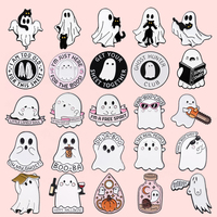 Halloween Pumpkin Skull Ghost Enamel Brooch Cute Chainsaw Storybook Ghost Metal Lapel Pins Jewelry Badge Gifts For Kids Friends