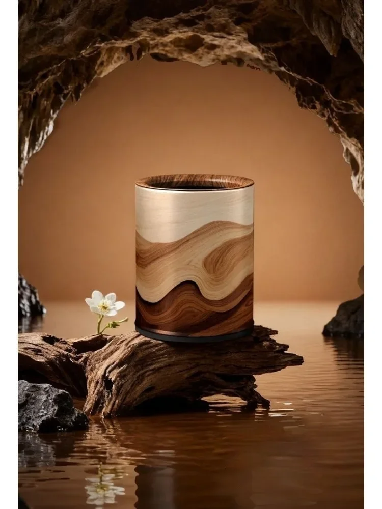 Vintage Waste Bins Thickened Carbon Steel Metal Garbage Bins Office Study Wastebasket Wooden Style Luxury Kitchen Trash Can