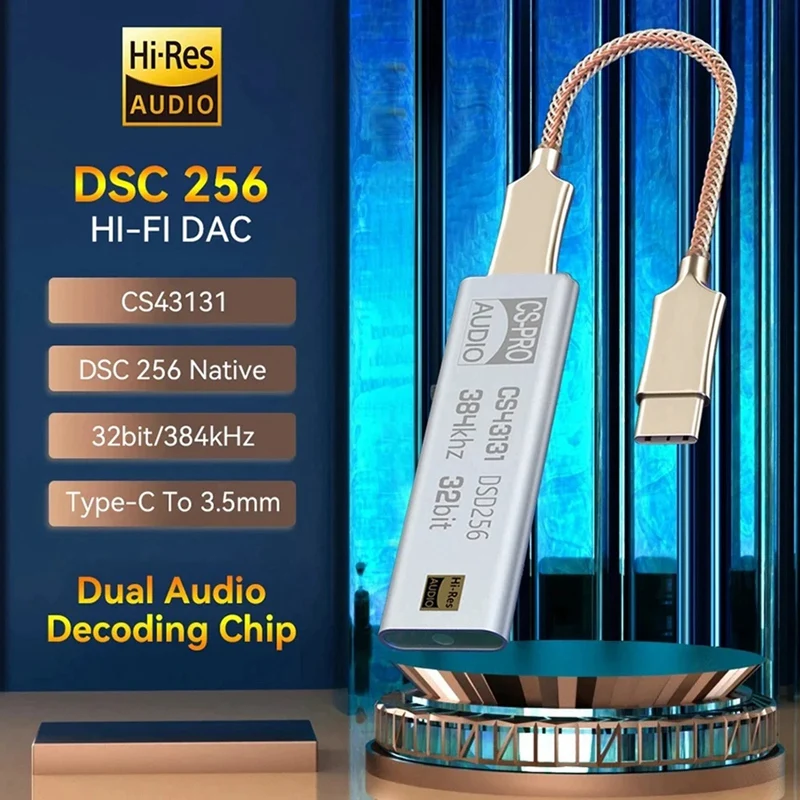 DAC CS43131 DSD256 усилитель для наушников USB Type C до 3,5 мм Выход AUX адаптер Серебряный Hi-Fi аудио чип для Android