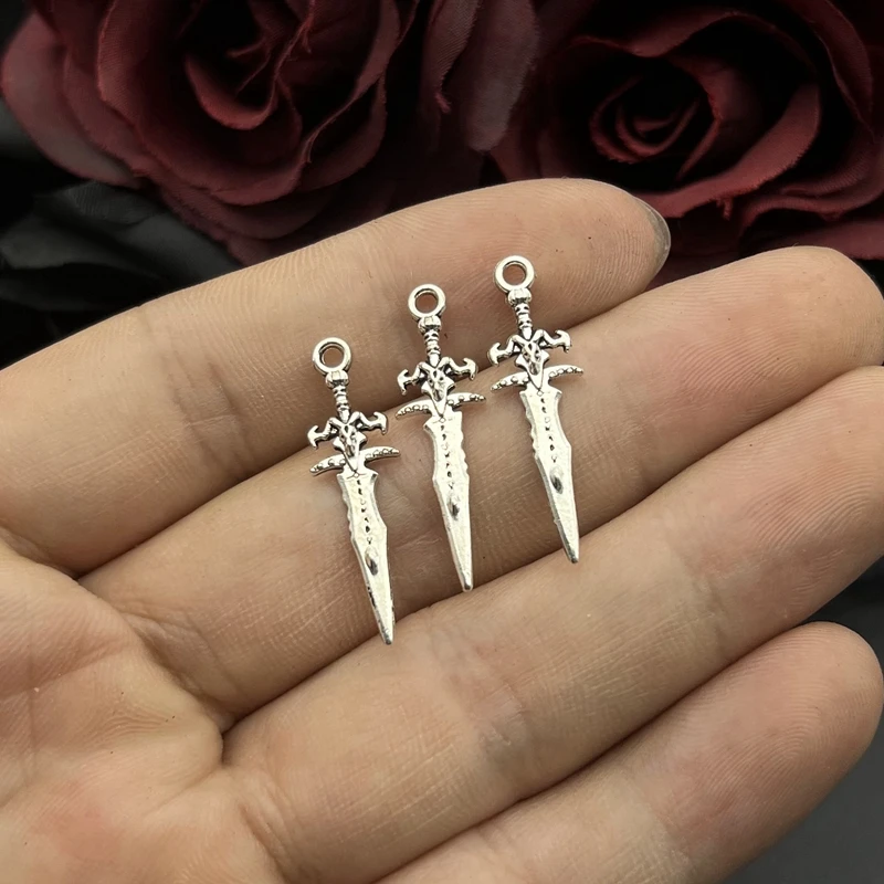 20pcs 29*9mm Wholesale Metal Alloy Mini Sword Charms Weapon Pendant for Jewelry Making DIY Handmade Craft  Pendant Accessories