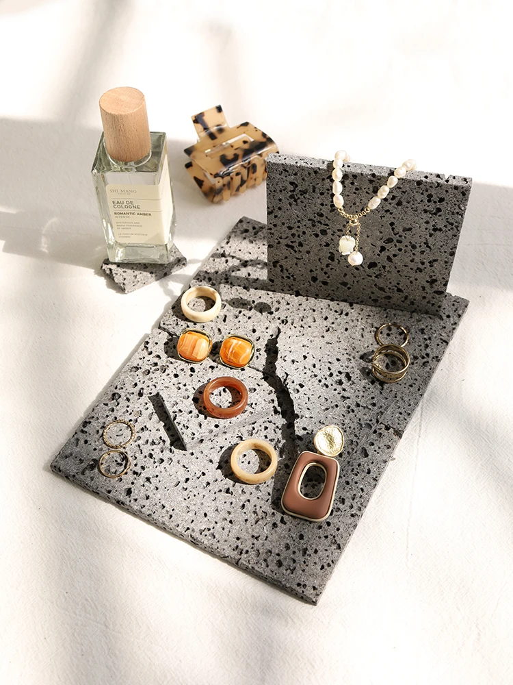 Natural Stone Black Hole Jewelry INS Photo Photography Background Shooting Props for Cosmetics Lipsticks Jewellery Ring Necklace