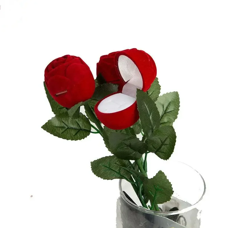 Red Rose Flocked Jewelry Box Creative Proposal Ring Storage Box Romantic Engagement Ring Case Gift Box for Valentine's Day image 5