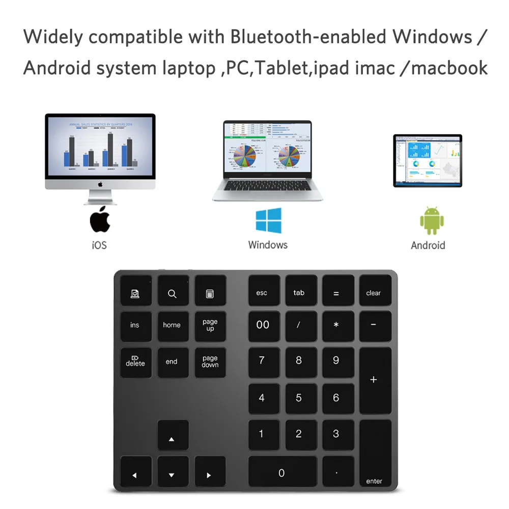 CHYI Wireless Bluetooth Numeric Keypad 34 Keys Rechargeable Digital Keyboard Accounting Aluminum Numpad for Laptop Mac PC Winwos