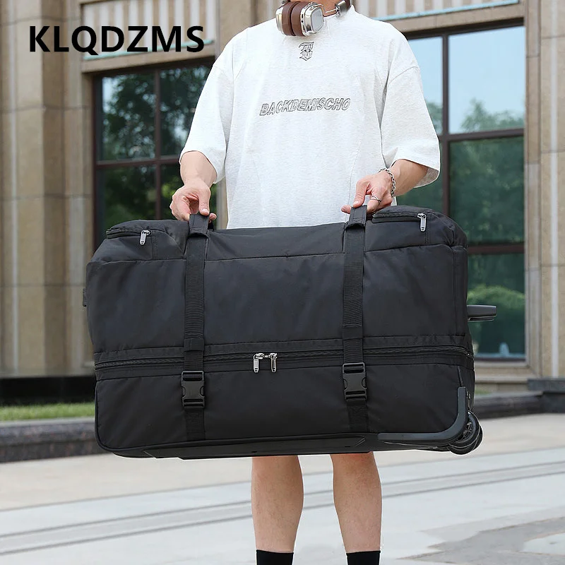 KLQDZMS حقيبة سفر أكسفورد القماش سعة كبيرة حقيبة العربة ملابس قابلة للطي الكتفين على ظهره المرأة المتداول الأمتعة #6