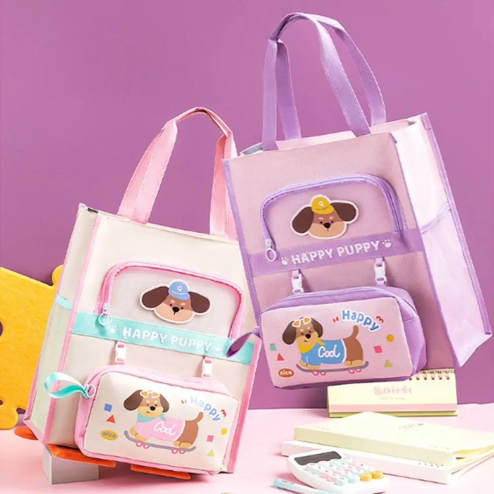 Cartoon Tote School Bag Cute Dog Kawaii Multi-layer File Organizer Detachable Pencil Bag Oxford Cloth A4 File Bag