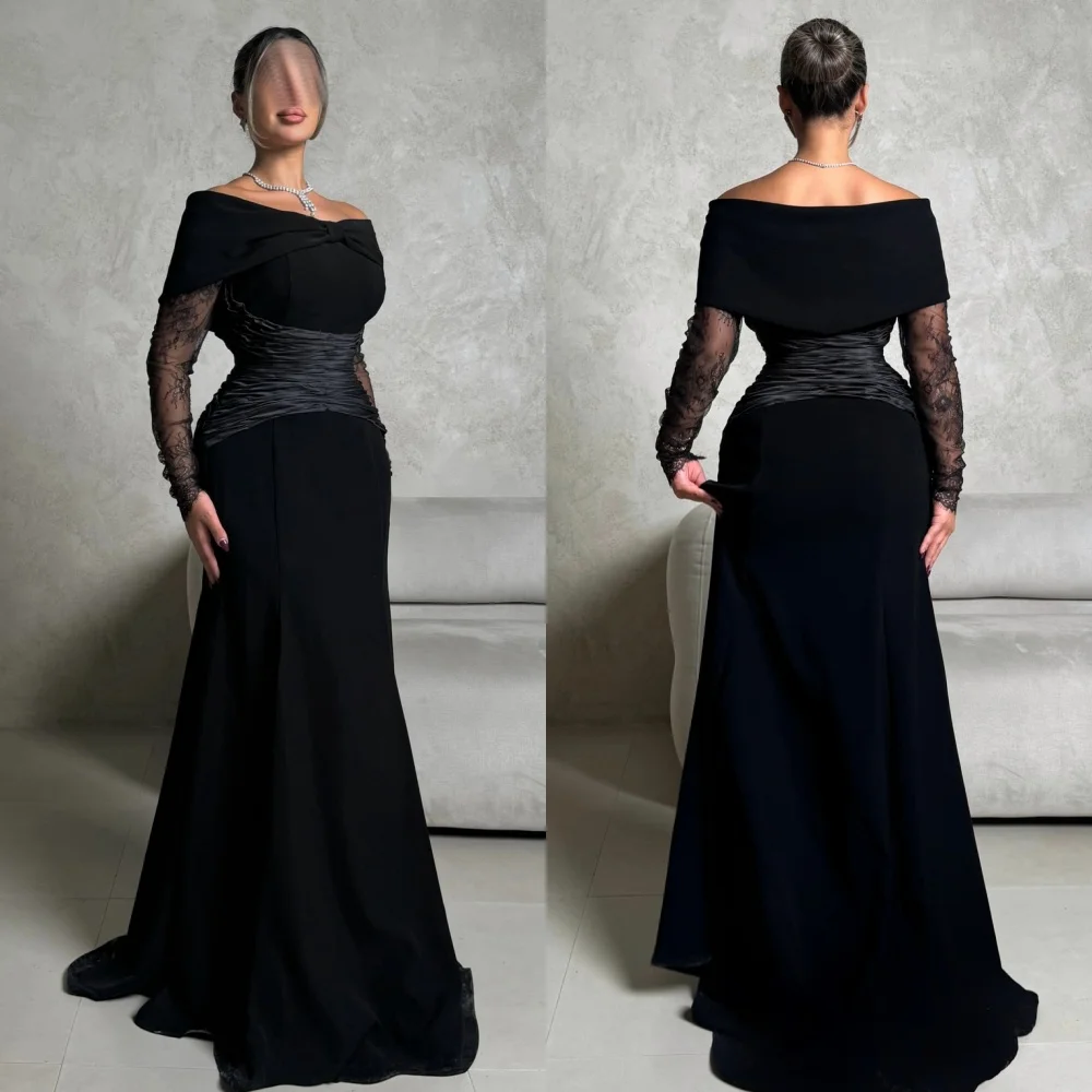 

Customized Simple Chinese Style Jersey Pleat Ruched A-line Off-the-shoulder Long Dresses Bespoke Occasion Dresses Exquisite Sexy