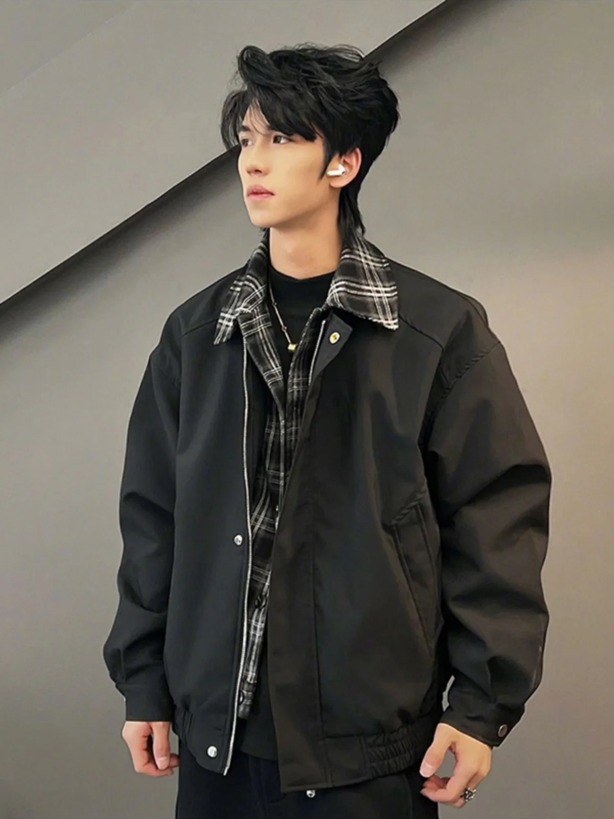 

Мужская демисезонная куртка Bla ort Baseball Sle с воротником в клетку, имитация двухслойности, в стиле ретро, американская рабочая одежда